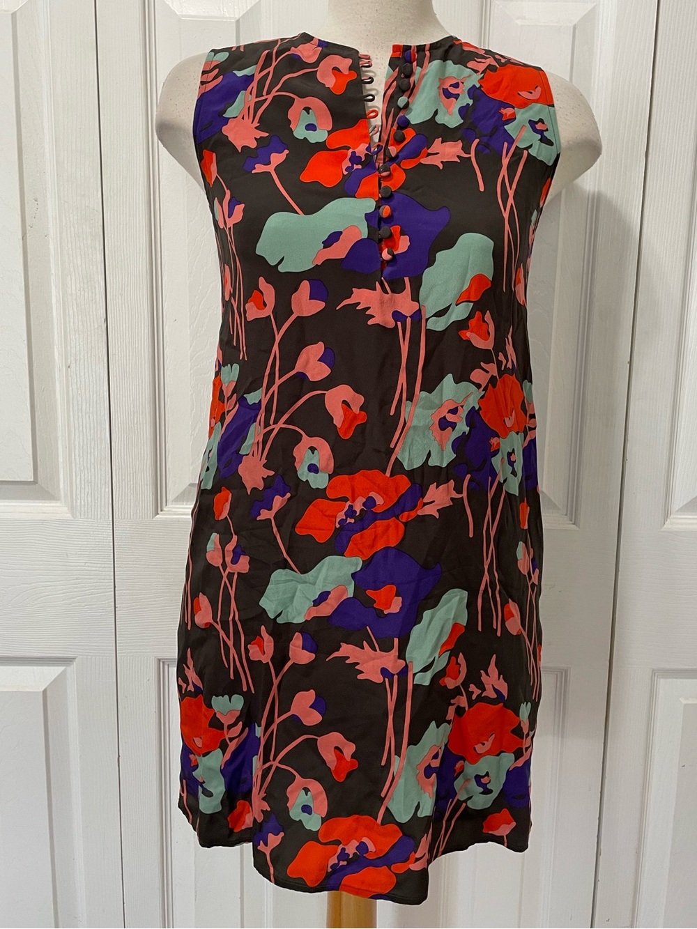 Tucker NYC 100% Silk Dress with Coral, Purple & Mint Floral Motif